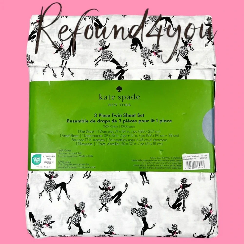 Kate Spade - ‘Poodles’ Regular Twin Sheet Set. NWT. Firm!